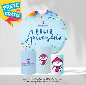 KIT FESTA PERSONALIZADO HELANCA PLUS 0.120 G/M2 1,50m x 1,50m 4x0 COR - IMPRESSÃO ULTRA HD SUBLIMÁTICA EPSON ESTRUTURA E CILINDROS NÃO INCLUSOS COSTURA OVERLOQUE COM ELÁSTICO, 01 TECIDO REDONDO E 03 TECIDOS CILÍNDRICOS FRETE GRÁTIS NAS COMPRAS ACIMA DE 100,00, CONSULTE AS REGIÕES.